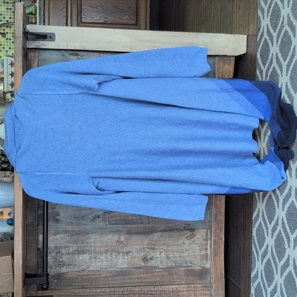 Isaac Mizrahi Live! Blue Colorblock Open Front Waterfall Cardigan- Women's Large - Picture 5 of 6